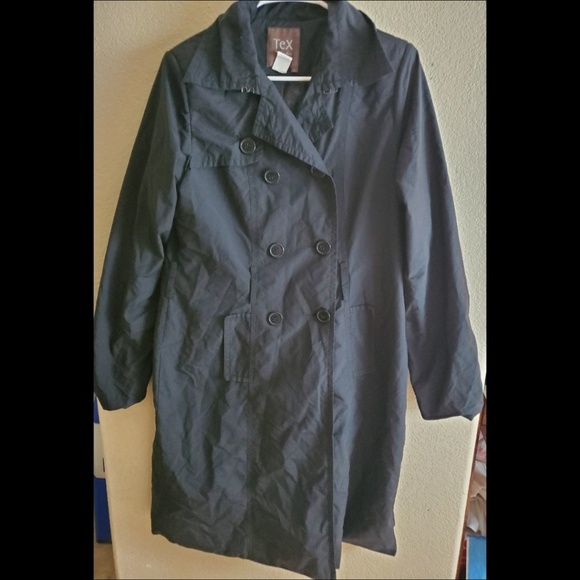 Tex Max Azria Black Button Trench Coat - Picture 1 of 5